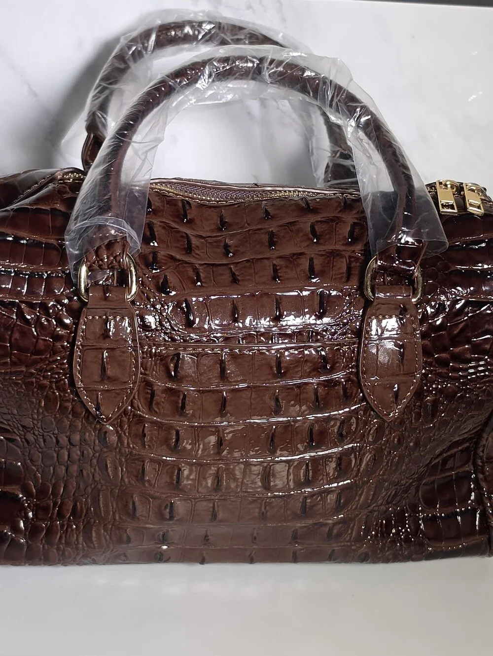 Brown Croc-Embossed Structured Satchel - Women Bags